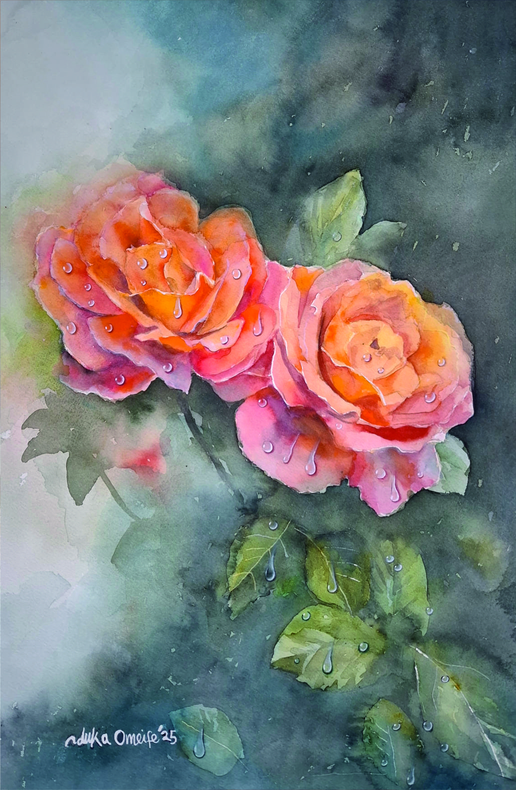Pink roses, artwork by Nduka Omeife