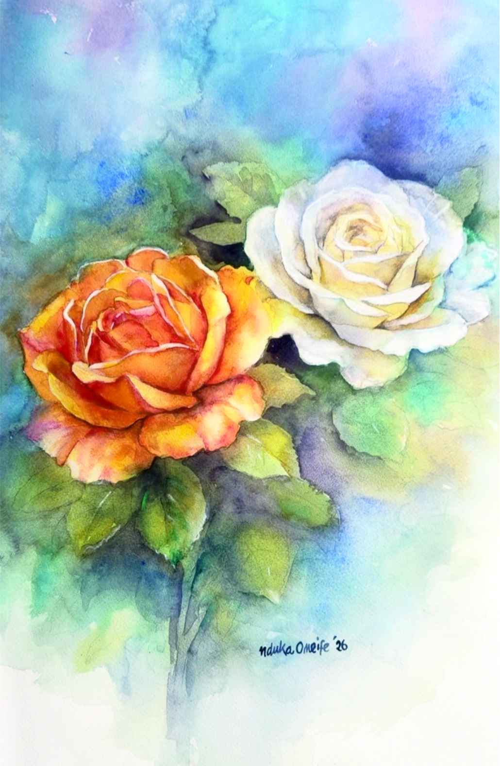 Roses in bloom, artwork by Nduka Omeife