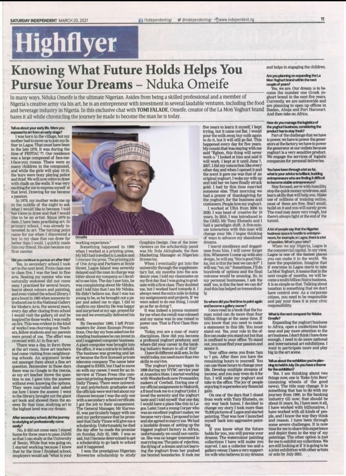 Knowing What Future Holds Helps You Pursue Your Dreams – Nduka Omeife — Saturday Independent